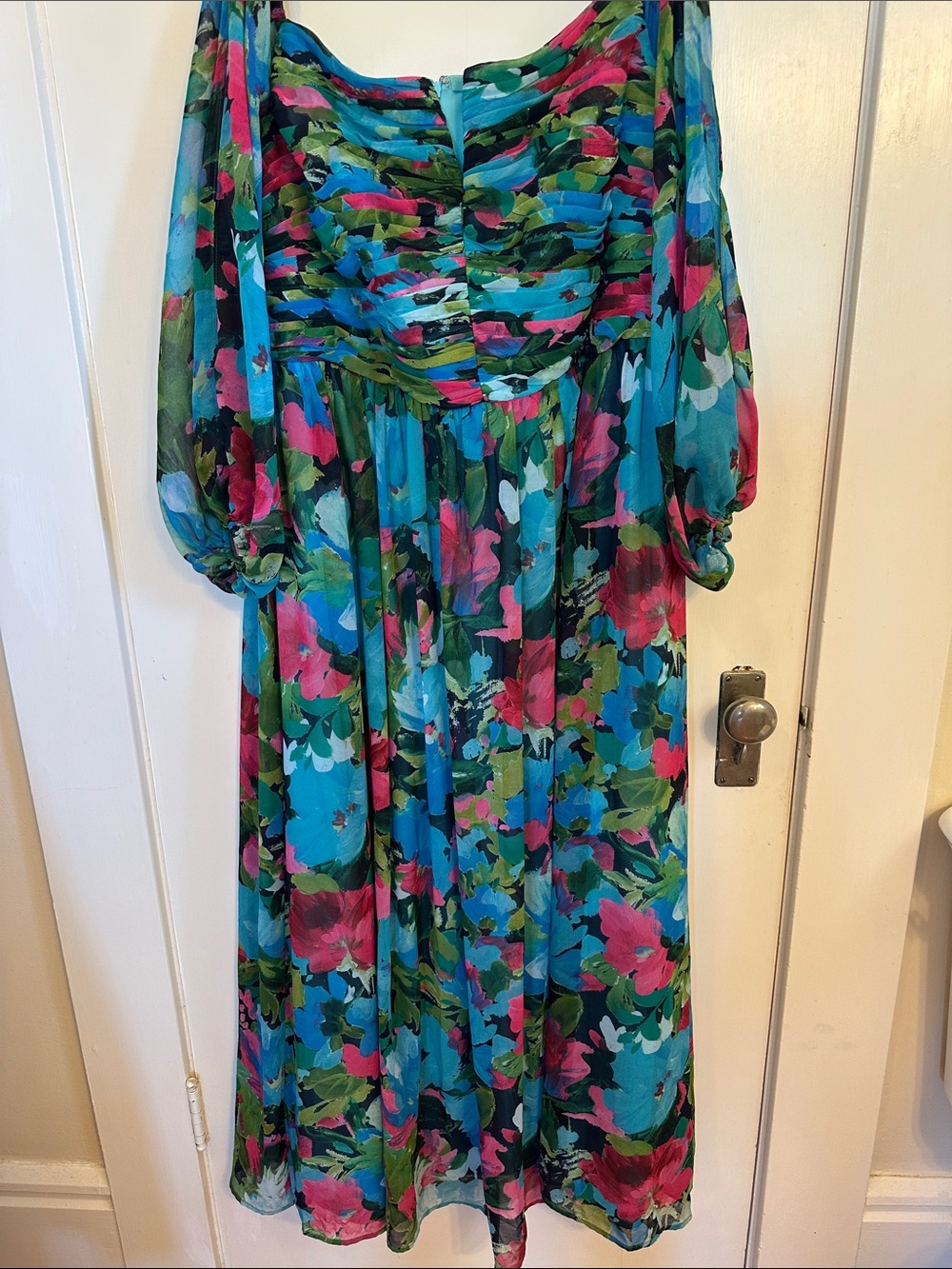 XSCAPE Plus Size Off the Shoulder Printed Gown - Wedding Guest Dress - 16W - Picture 8 of 17